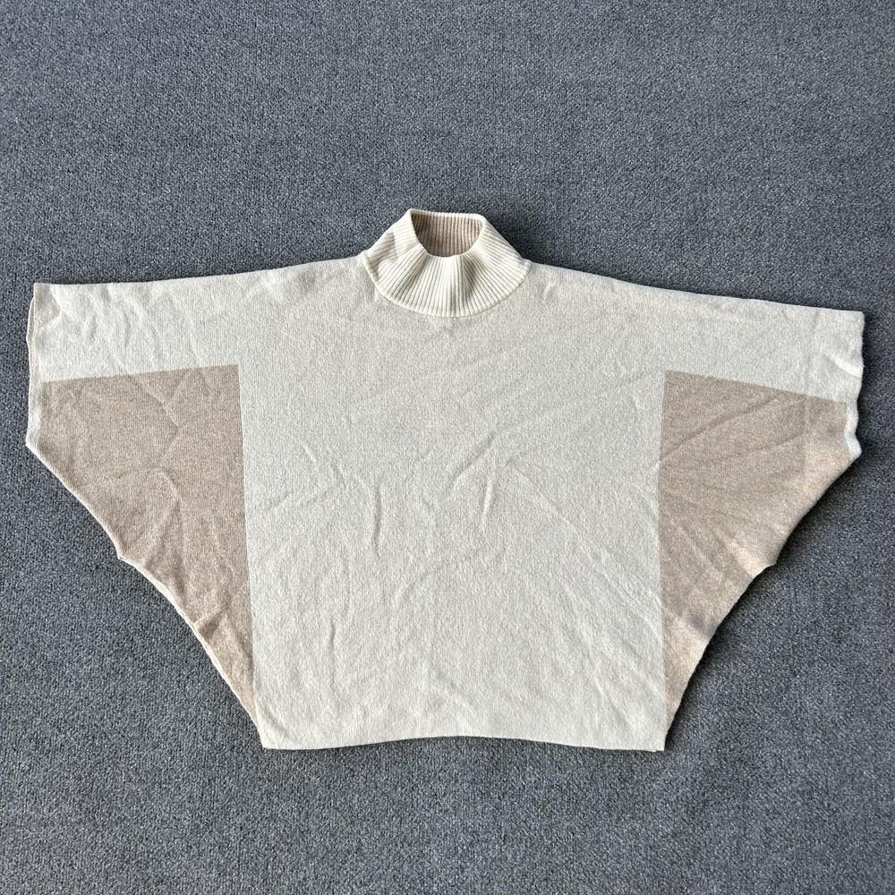 Note Di Anita Sweater Poncho Womens One Size‎ Beige Colorblock Merino Cashmere
